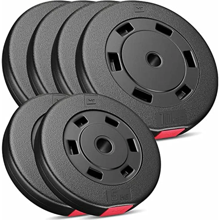 Hop-Sport 50kg Hantelscheiben Set - Kunststoff Gewichte 30/31 mm Bohrung - 4x10; 2x5 kg