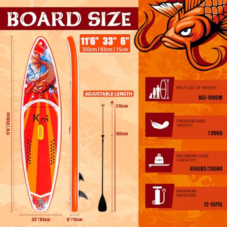 FunWater Aufblasbares Stand Up Paddle Board, 11'6''x33''x6'', ultraleicht mit 3 Finnen, verstellbarem Paddel, Handpumpe, Rucksack, Sicherheitsleine und wasserdichter Tasche, Komplett Set – Bild 2