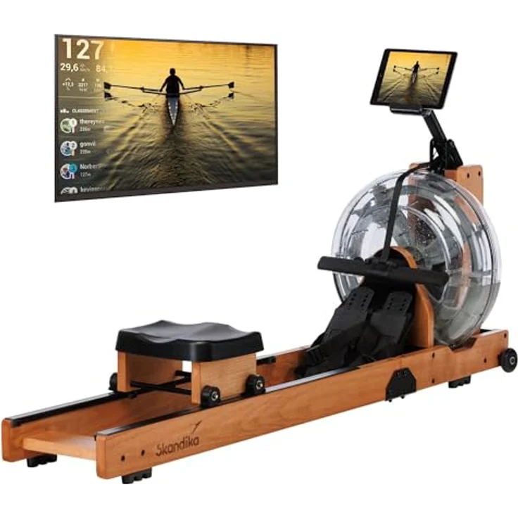 Skandika Wasserrudergerät Lykke | 90° Tank, Holz Rudergerät für Zuhause, Kinomap App kompatibel, massives Buchenholz, Wasser | Holzrudergerät mit Wasserwiderstand (helles Holz) – Bild 1