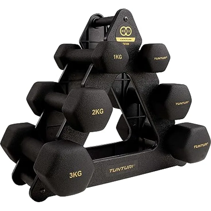 Tunturi Centuri 6er Set Kurzhanteln mit Rack, Hantelset aus Gusseisen, für vielfältiges Krafttraining