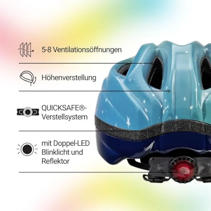 KED Meggy II Trend | Kinder Fahrradhelm mit maxSHELL Technologie, Insektenschutznetz und integrierten LED-Rücklicht, Stars Blue Green, 49-53 (SM) – Bild 3