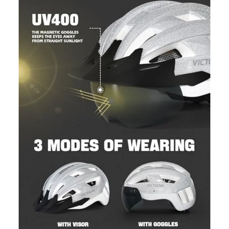 Victgoal VICTGOAL Fahrradhelm mit Visier, USB Rücklicht, abnehmbarer Magnetbrille, 310 g, verstellbare Größe M/L/XL – Bild 2