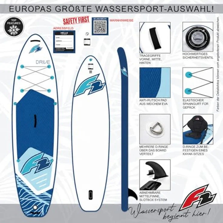 F2 Drive SUP Stand Up Paddle Board 350cm 11,5, robustes Dropstitch-Material, rutschfestes Deckpad, Weiss – Bild 2