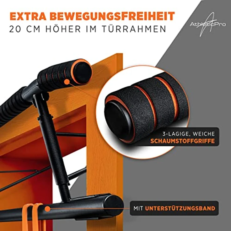 AthleticPro - Klimmzugstange Türrahmen -Wandmontage- Stark belastbare Pull up bar [bis 200 KG]- Türreck ohne Aufbau - 20 cm höher im Rahmen - Auch für Dips&Push Ups - Preisvergleich – Bild 3