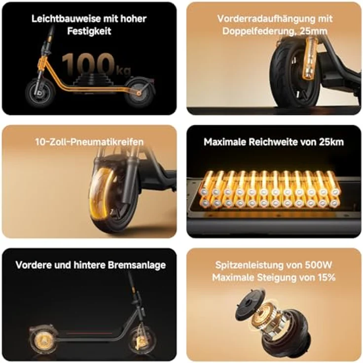 XIAOMI Electric Scooter 6 Lite E-Scooter, 10 Zoll Luftreifen, 25 km Reichweite, 500W Motor, IPX4, Schwarz – Bild 2