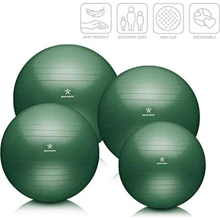 BODYMATE Gymnastikball Sitzball Trainingsball mit GRATIS E-Book inkl. Luft-Pumpe, Ball für Fitness, Yoga, Gymnastik, Core Training, für starken Rücken als Büro-Stuhl Midnight-Green 55cm – Bild 2