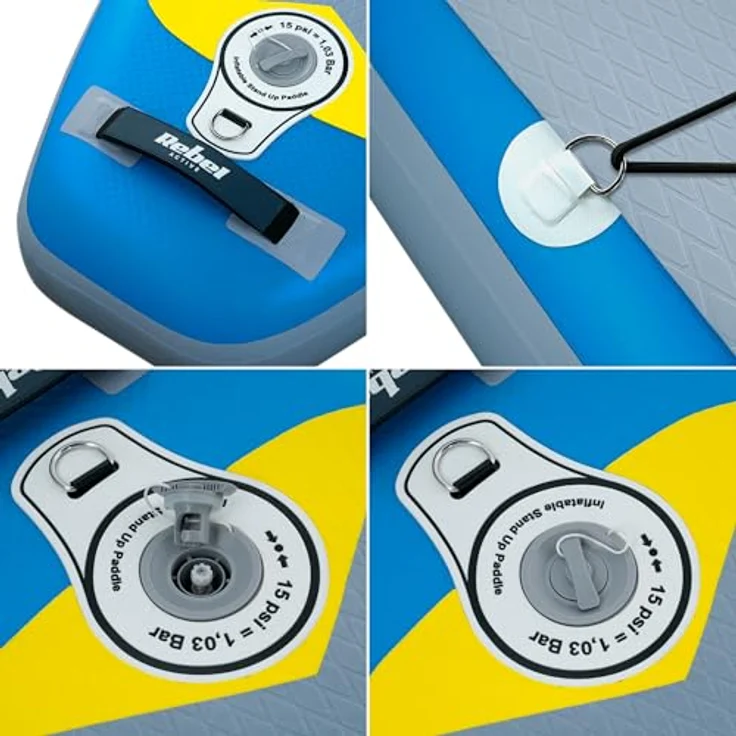 Rebel RBA-4500 Paddleboard SUP, 350 cm, maximale Tragfähigkeit 135 kg, blau, mit Zubehör und Hochvolumen-Elektropumpe – Bild 9