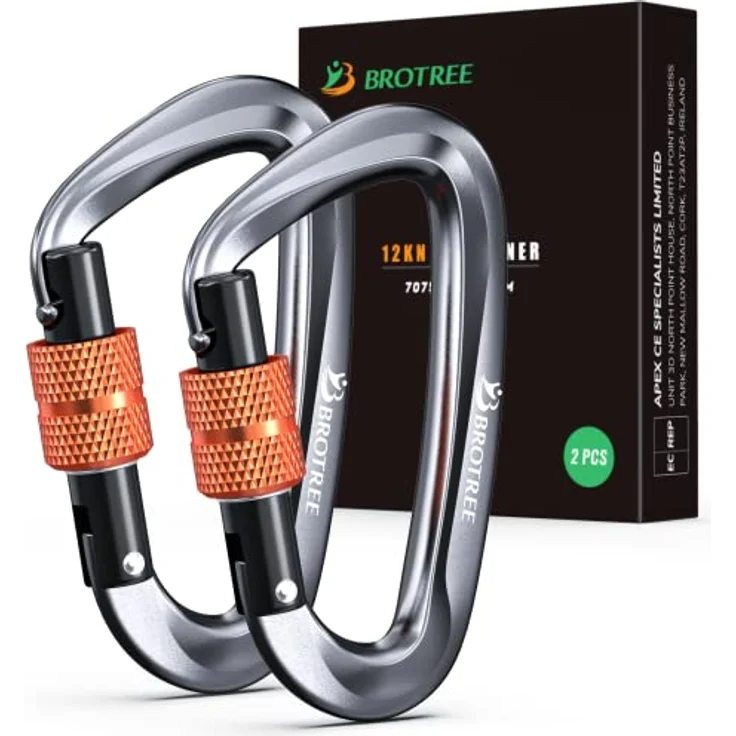 BROTREE Karabiner mit 1200kg Belastbarkeit, Schwerlast 12KN Schraubverschluss für Hängematten, Camping, Wandern, Rucksack, rostfreies Aluminium 7075 – Bild 1