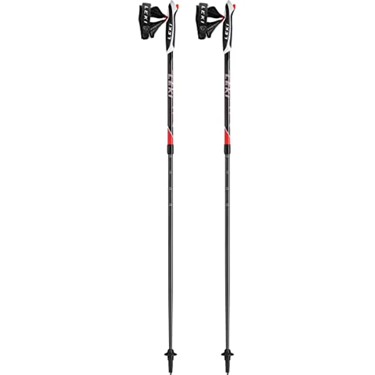 LEKI Goods, 2-teilige Aluminium Wanderstöcke, verstellbar 100-130cm, schwarz-neonrot-weiß