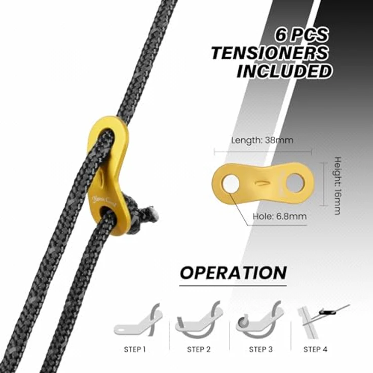 Abma Cord Zelt-Abspannseile mit 6 Seilspannern, 5mm Durchmesser, 30m Länge, reflektierende schwarze Schnur für Camping und Zelte – Bild 5