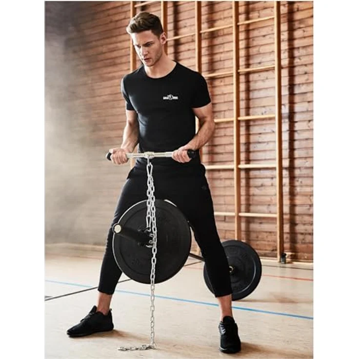 GORILLA SPORTS® Gerade Stange - mit Drehgelenk und Gummi Ballen, bis 200 kg Belastbar, DIY, aus Chrom - Latzugstange, Bizeps Trizeps Stange, Kabelzuggriff, Trizeps Griff, Trizepsstange, Krafttraining – Bild 2