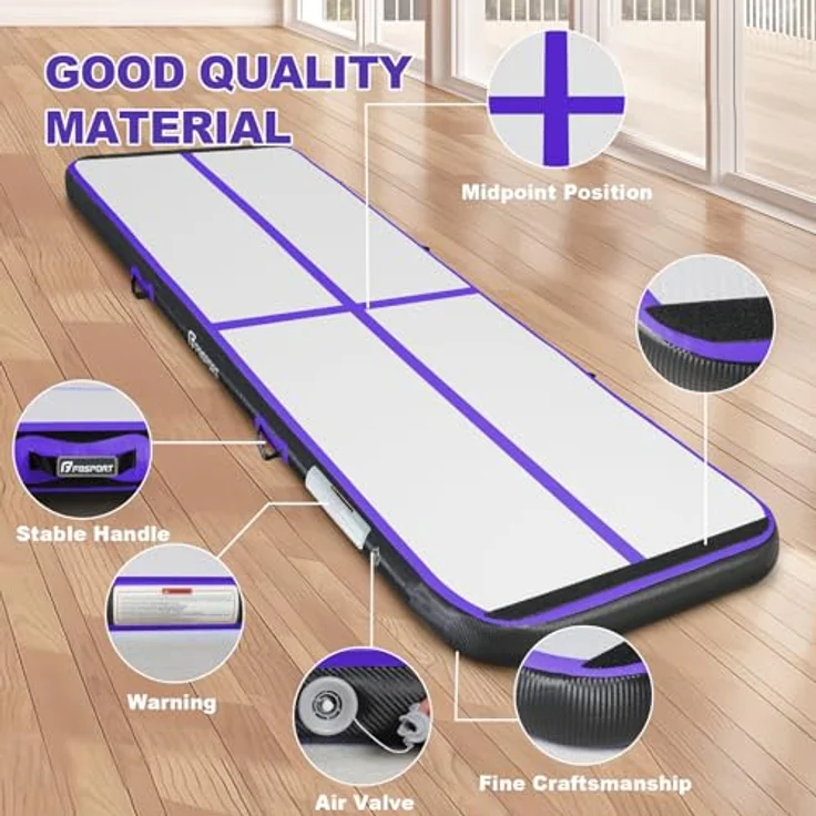 FBSPORT Airtrack Matte, 5M Turnmatte mit 20cm Dicke, inklusive Luftpumpe und Tragetasche, ideal für Yoga und Gymnastik zuhause und im Freien – Bild 3