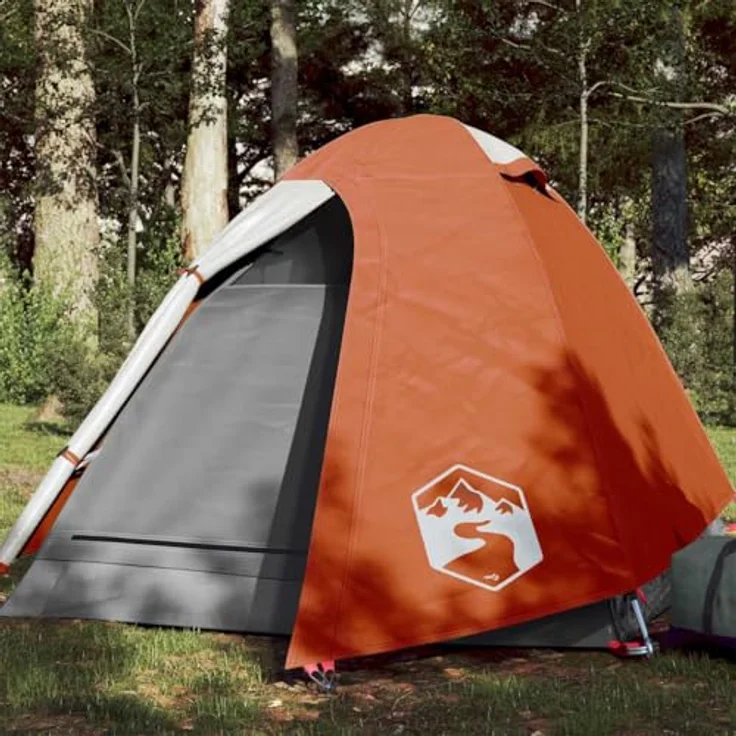 vidaXL Kuppelzelt für 2 Personen, Wasserdichtes Campingzelt mit Abnehmbarem Überzelt und Insektenschutz, Leicht Tragbares Outdoor Zelt, Orange – Bild 2