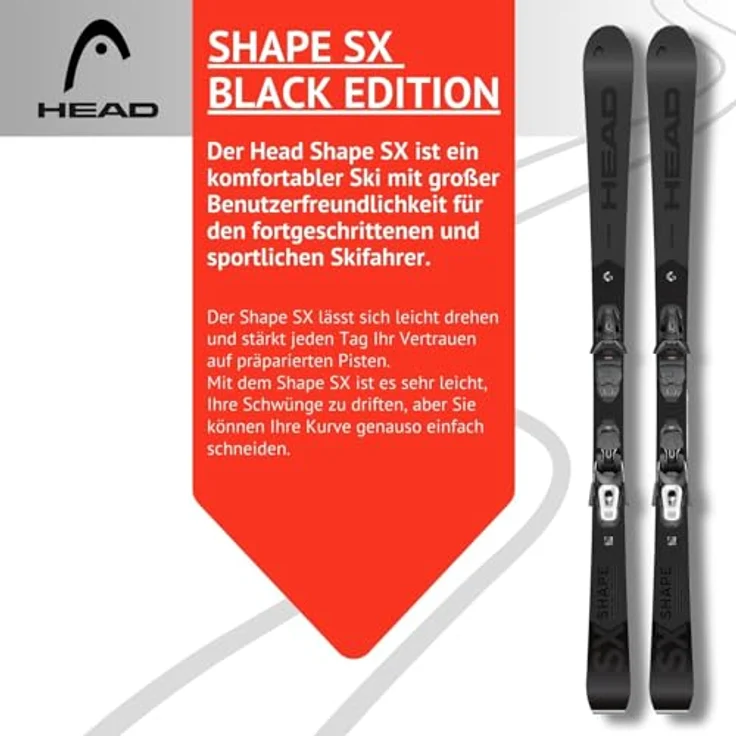 HEAD Shape SX Black Edition, Alpinski Pistenski mit Speed Rocker und PR11 GW Gripwalk Bindung, für Fortgeschrittene und Könner, Carvingski für präparierte Piste (177 cm) – Bild 2