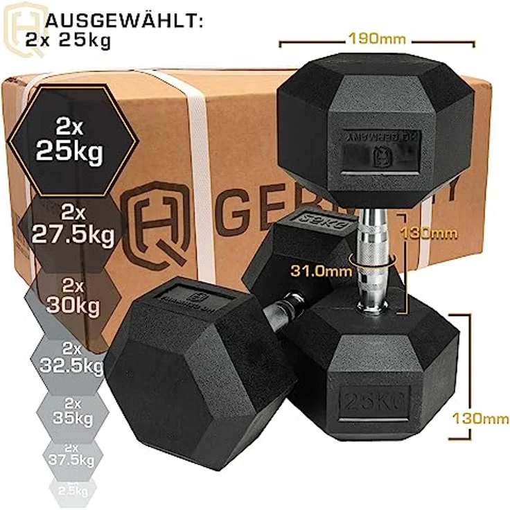 HQ Germany® Hexagon Hanteln | 2.5-37.5kg | Starter-Sets | ±1,5% Gewichtstoleranz, Gewicht:2x 25KG – Bild 5