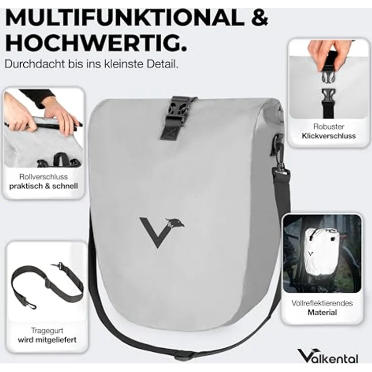 Valkental® Gepäckträgertasche, wasserdicht, 18-22L, abschließbar, reflektierend, bombenfester Sitz, mit Tragegurt – Bild 4
