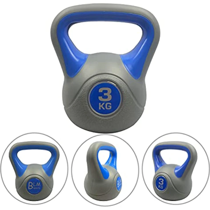 Helo Kettlebell Schwunghantel 3 kg, ergonomische Kunststoff Kugelhantel in Blau mit flachem Boden für sicheren Stand – Bild 4