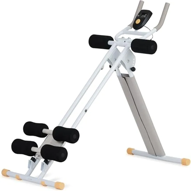 SportPlus Bauchtrainer SP-ALB-011-W, klappbare Sit-up Bank mit 4-fach verstellbarem Trainingswinkel, LCD-Display und bis 100 kg belastbar, weiß