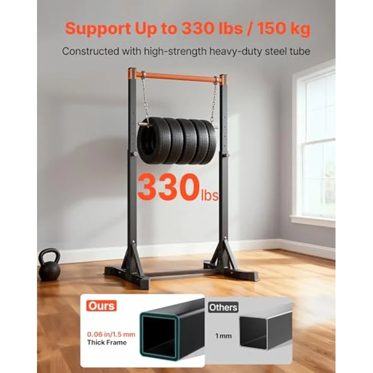 VEVOR Klimmzugstange Power Dip Station, freistehend mit 150 kg Tragkraft, 8-stufig höhenverstellbar, H-Rahmenkonstruktion, ideal für Arm-, Rücken- und Brusttraining – Bild 3