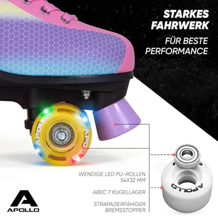 Apollo Rollschuhe Retro Discoroller, verstellbare Disco Roller Skates, größenverstellbar Rollerskates, Retro Design in schwarz – Bild 5