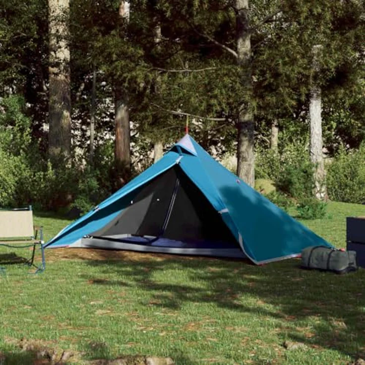 vidaXL Hängezelt, Tipi Zelt für 1 Person, wasserdicht mit abnehmbarem Überzelt, Trekkingzelt für Outdoor Camping, Blau – Bild 2