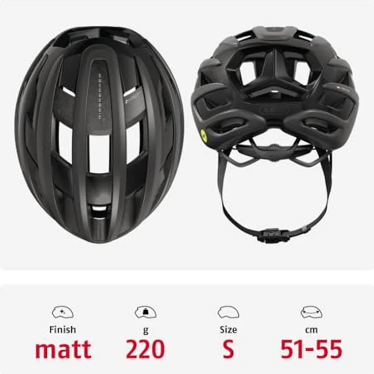 ABUS Rennradhelm AirBreaker 2.0 MIPS, leichter Fahrradhelm mit optimierter Belüftung, Aerodynamik und Komfort, schwarz, Größe S (51-55 cm) – Bild 3