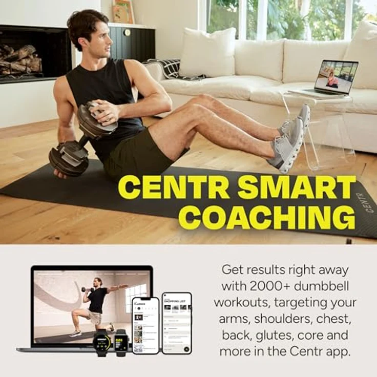 Centr Smart Stack 50 verstellbare Hanteln – 2,3–22,7 kg verstellbares Hantel-Set mit ergonomischem Griff – Heim-Fitness-Studio verstellbare Gewichte – inklusive 3-Monats-Mitgliedschaft für Centr von CENTR – Bild 5