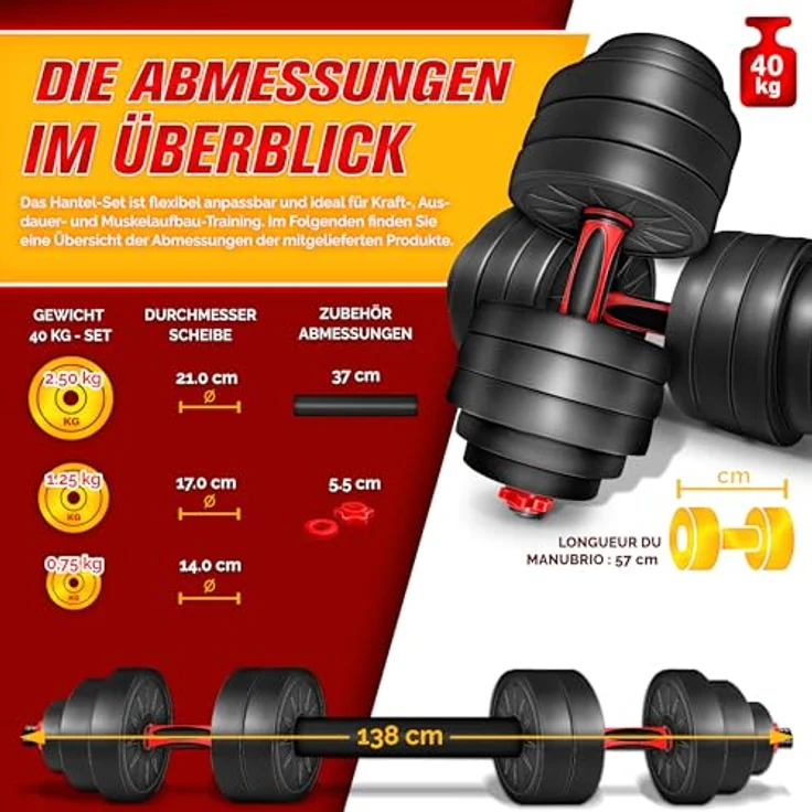 RE:SPORT 2 in 1 Hanteln Set 15-30kg, verstellbar mit Kurzhantel & Langhantel Funktion, inkl. Sicherheitsverschlüsse und Verbindungsrohr (40 kg) – Bild 5