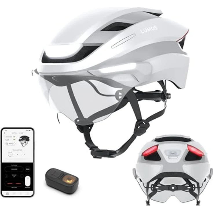 Lumos Ultra E-Bike Helm, Lunar White, mit integrierter COB-LED-Beleuchtung, Blinkern, 2-stufig schwenkbarem Visier und Full-Circle-Fit-System, 54 cm – Bild 1