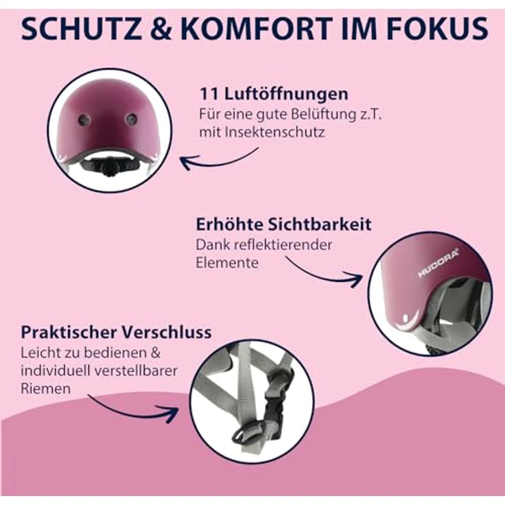 Hudora Velohelm 52 cm, Skaterhelm mit stoßfester ABS-Schale, EPS-Schaumpolsterung und 11 Air-Vent-Belüftungsöffnungen, berry – Bild 4
