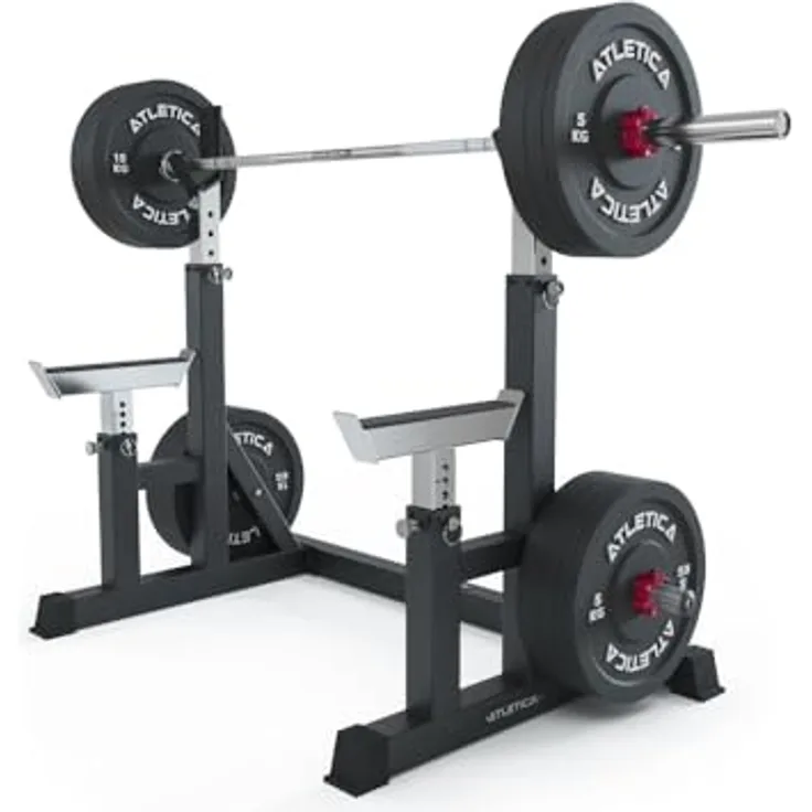 Atletica Dome | Höhenverstellbare Squat- und Hantelbank Basis | Chrome Uprights und Safety Spotter Arme | Tiefe J-Hooks | Vielseitig einsetzbar für Squats, Bankdrücken, Military Press, Thrusters