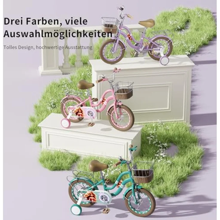 Habib Gruppe Kinderfahrrad Mädchenfahrrad mit 6-teiligem Schutz-Set, dualem Bremssystem und höhenverstellbarem Sattel für 3-8 Jahre – Bild 9