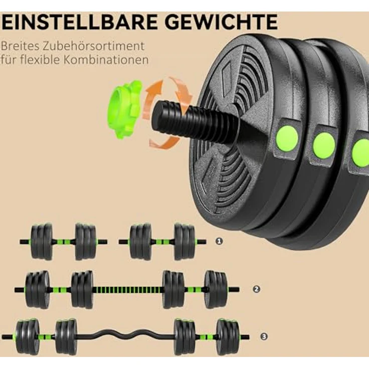 SPORTNOW Hantel-Set verstellbar 20 KG, mit Verbindungsrohr, Kurzhantel-Set für Ganzkörpertraining, grün – Bild 4