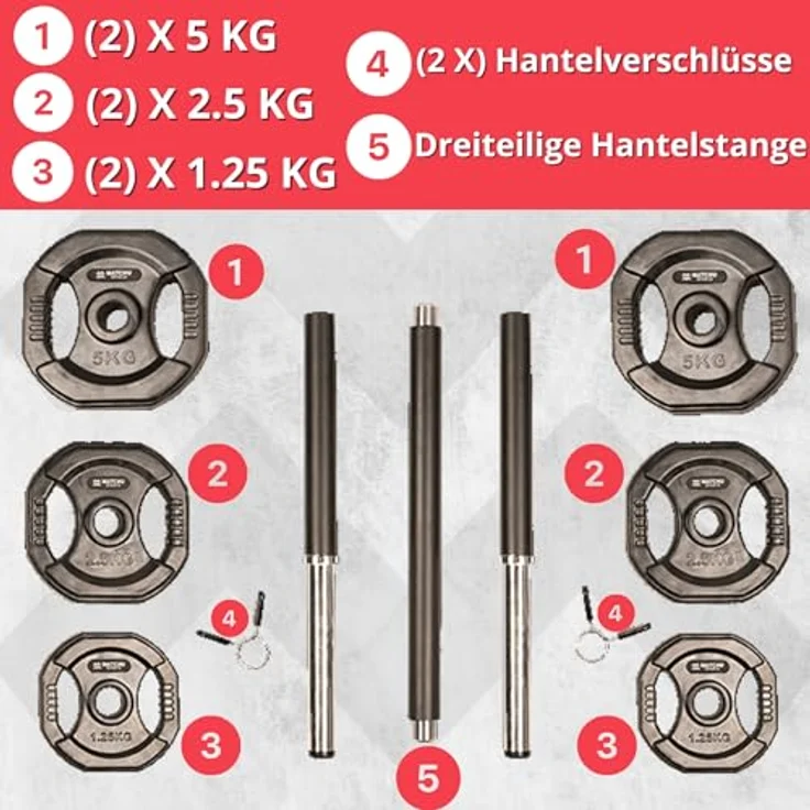 MATCHU Aerobic Pump Set, Langhantelset mit 20 kg inkl. 6 Hantelscheiben und Federverschlüssen, Schwarz – Bild 3