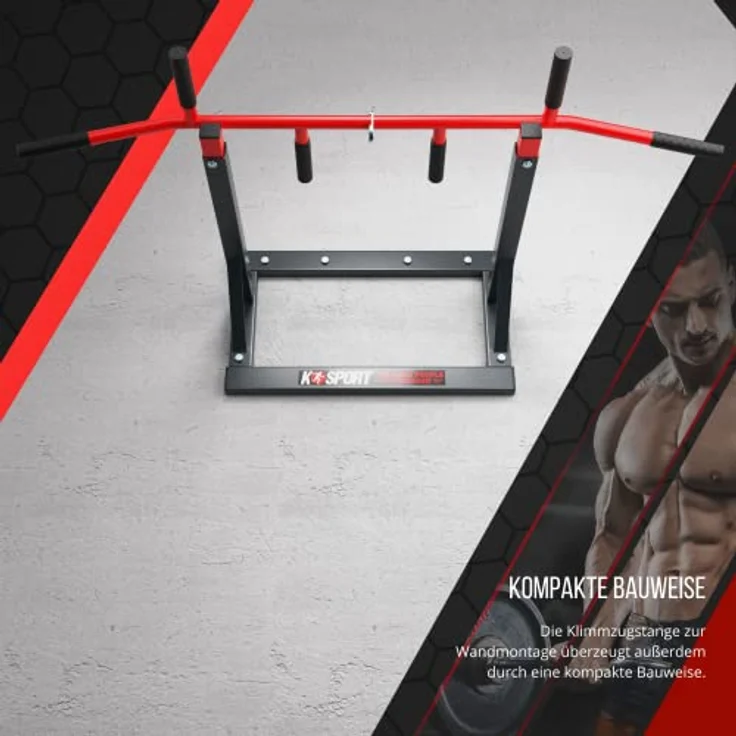 K-Sport: Klimmzugstange zur Wandmontage mit Pull-Up Bar & 3 verschiedenen Griffen I Klimmzugturm für Muskeltraining I Pull Up Mate, inkl. E-Book – Bild 4
