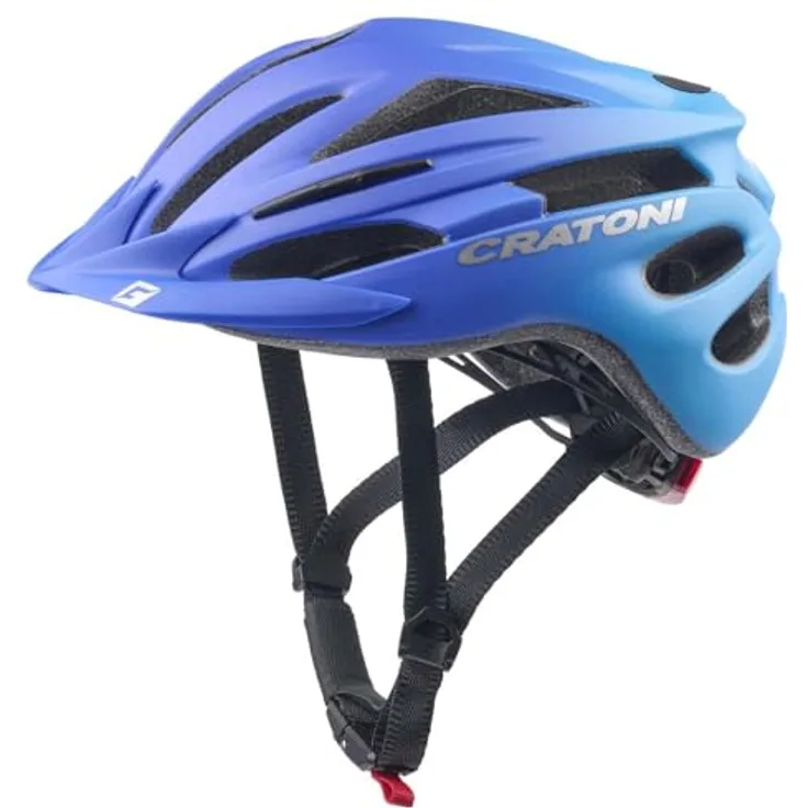 Cratoni Pacer Jr, Kinder-Fahrradhelm mit 20 Ventilationsöffnungen, blau, inkl. Rücklicht und abnehmbarem Visier