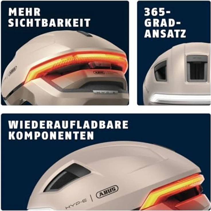 ABUS HYP-E Fahrradhelm mit Frontlicht, Rücklicht und Blinklicht - geeignet für E-Bikes und S-Pedelecs - Größe L, Beige – Bild 4