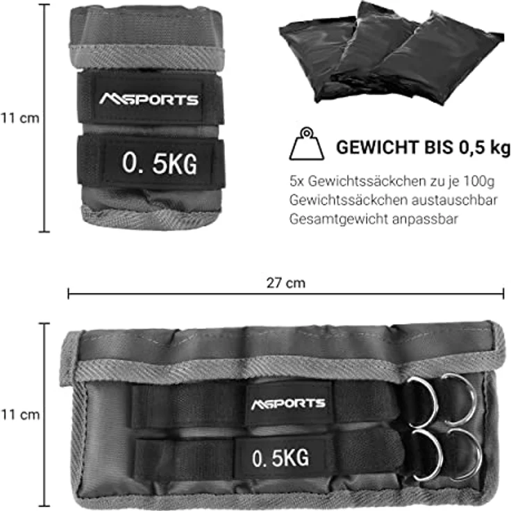 MSPORTS Gewichtsmanschetten Professional -einstellbar- Paar von 0,5-3 kg Fuß- und Hand-Gewichte inkl. Übungsposter + Work Out App GRATIS (0,5 kg - Paar) – Bild 2