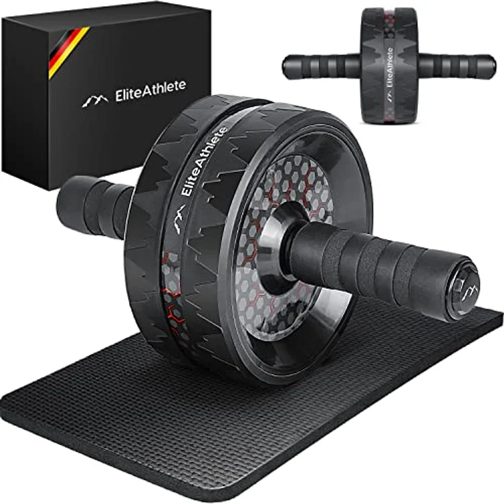 EliteAthlete Bauchroller Bauchmuskeltrainer - AB Roller - Bauchtrainer für Zuhause - Bauch Weg - Abdominal Trainer - AB Wheel inkl. gepolsterter Kniematte – Bild 1