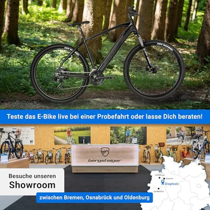 Bergsteiger Cannock 29 Zoll E-Bike mit 250 Watt Motor, Hydraulikbremsen, Aluminium Ebike Mountainbike Herren & Damen, Farbdisplay, Elektrofahrrad mit Shimano 24 Gang-Schaltung, in Blau - Preisvergleich – Bild 2