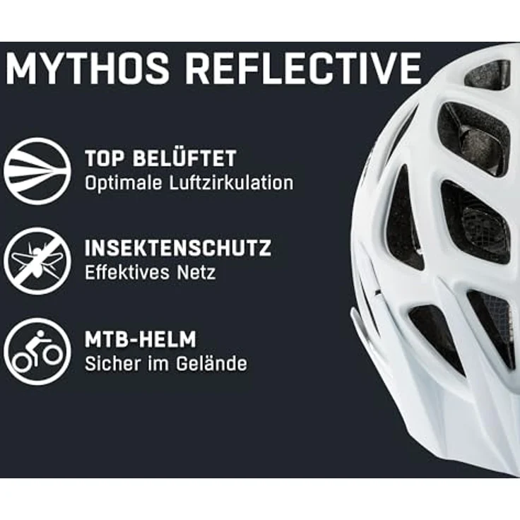 ALPINA MYTHOS REFLECTIVE - Reflektierender, Optimal Sichtbarer & Sicherer Fahrradhelm Mit Fliegennetz Für Erwachsene, white reflective, 52-57 cm – Bild 3