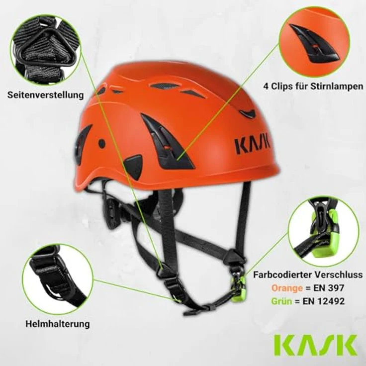 KASK Superplasma PL, Kletterhelm nach EN 12492, universell einstellbar für Kopfumfang 51-62 cm, anthrazit, mit 10 Belüftungsschlitzen und integriertem Lampenhalter-Clip – Bild 2