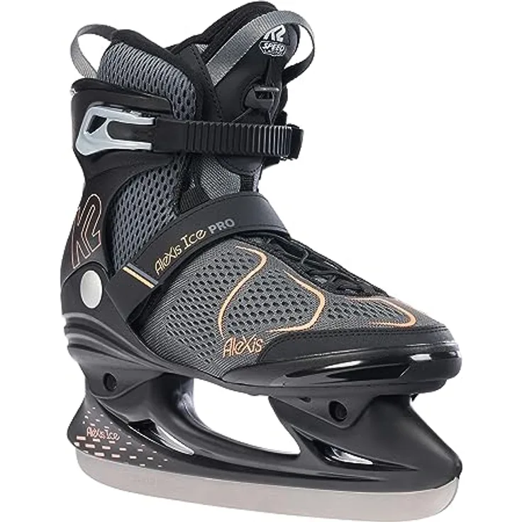 K2 Skates Damen Schlittschuhe Alexis ICEPro, SoftBoot Technologie, Stability Plus Cuff, Edelstahlkufen, Thinsulate, wasserabweisend, Black - Anthracite - Coral