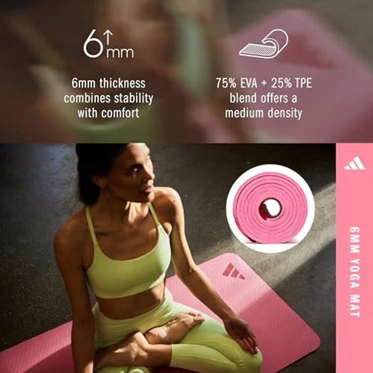 adidas Yogamatte, mitteldichte Trainingsmatte mit 4 mm Dämpfung, aus 50% wiederverwendbaren Materialien, 176 x 61 cm, verbesserte Griffigkeit – Bild 3