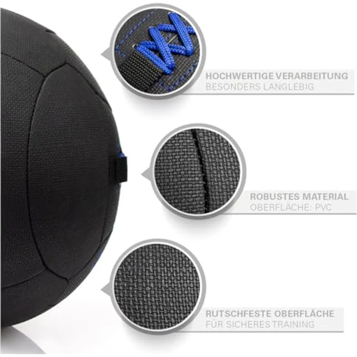 Sport-Tec Wall-Ball Robusta, 35 cm, 12 kg, blau - Handgenähter Medizinball mit gleichmäßiger Gewichtsverteilung – Bild 5