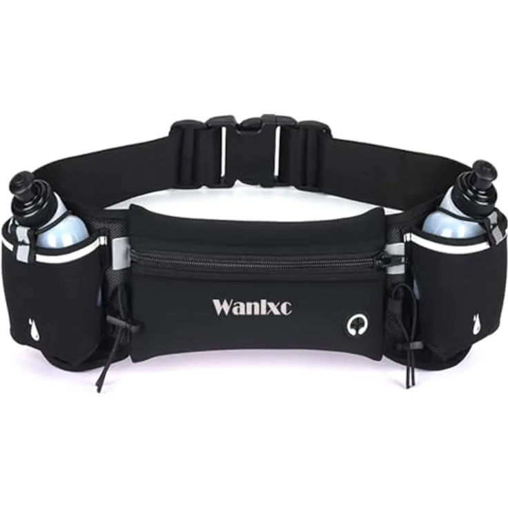Wanlxc Hüfttasche Sport, Bauchtasche mit 2 BPA-freien Trinkflaschen, wasserdichter Laufgürtel für Joggen und Fahrradfahren, reflektierend, verstellbar, für Damen und Herren
