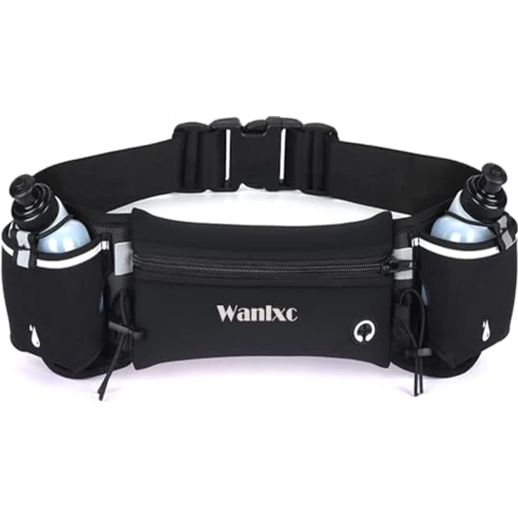 Wanlxc Hüfttasche Sport, Bauchtasche mit 2 BPA-freien Trinkflaschen, wasserdichter Laufgürtel für Joggen und Fahrradfahren, reflektierend, verstellbar, für Damen und Herren – Bild 1
