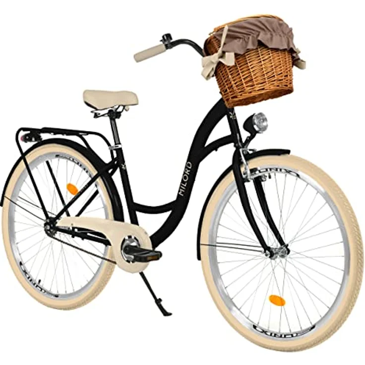 Milordbikes City-Fahrrad, Schwarz-Creme, 46 cm, Aluminiumfelgen, leicht rollende City-Reifen 700C x 35 mm – Bild 1