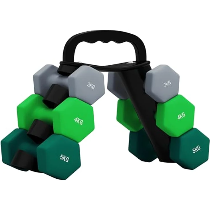 SPORTNOW Hanteln Set 6 Kurzhanteln, 2 x 3kg, 2 x 4kg, 2 x 5kg Hexagon-Hanteln mit Klappbarem Hantelständer, für Fitness und Zuhause, robust und bodenschonend – Bild 1