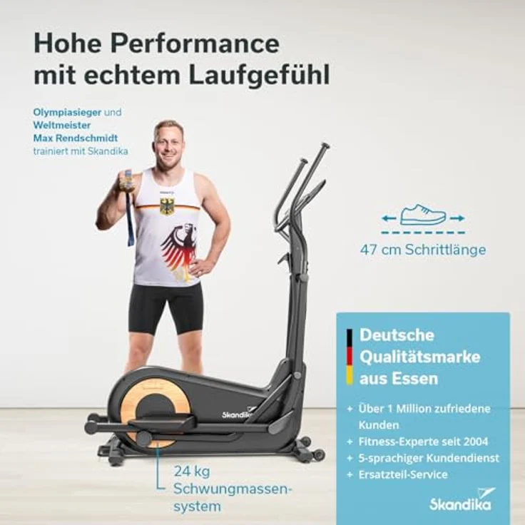 Skandika Crosstrainer Carbon P24-RG, leiser Ellipsentrainer mit Generator, 16 Widerstandsstufen, bis 150 kg, computergesteuert, elektronischer Widerstand für Zuhause – Bild 4